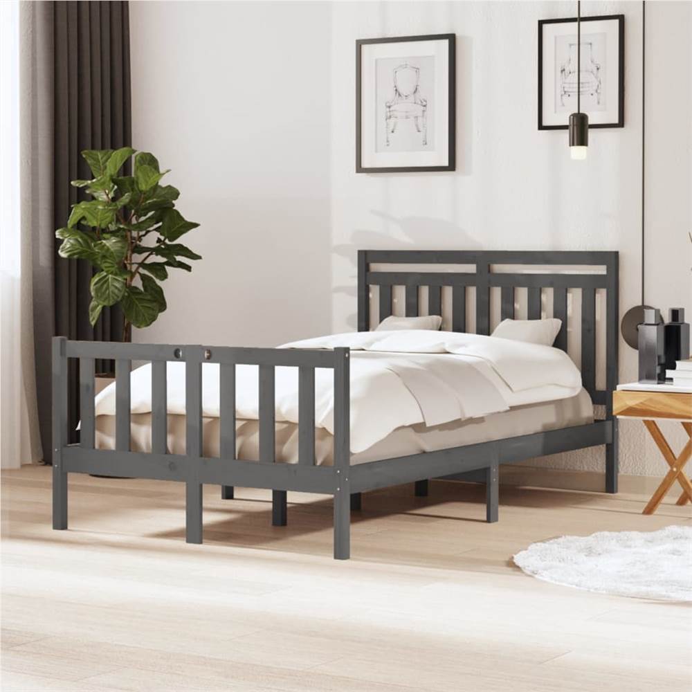 

Bed Frame Grey Solid Wood 120x200 cm 4FT Small Double