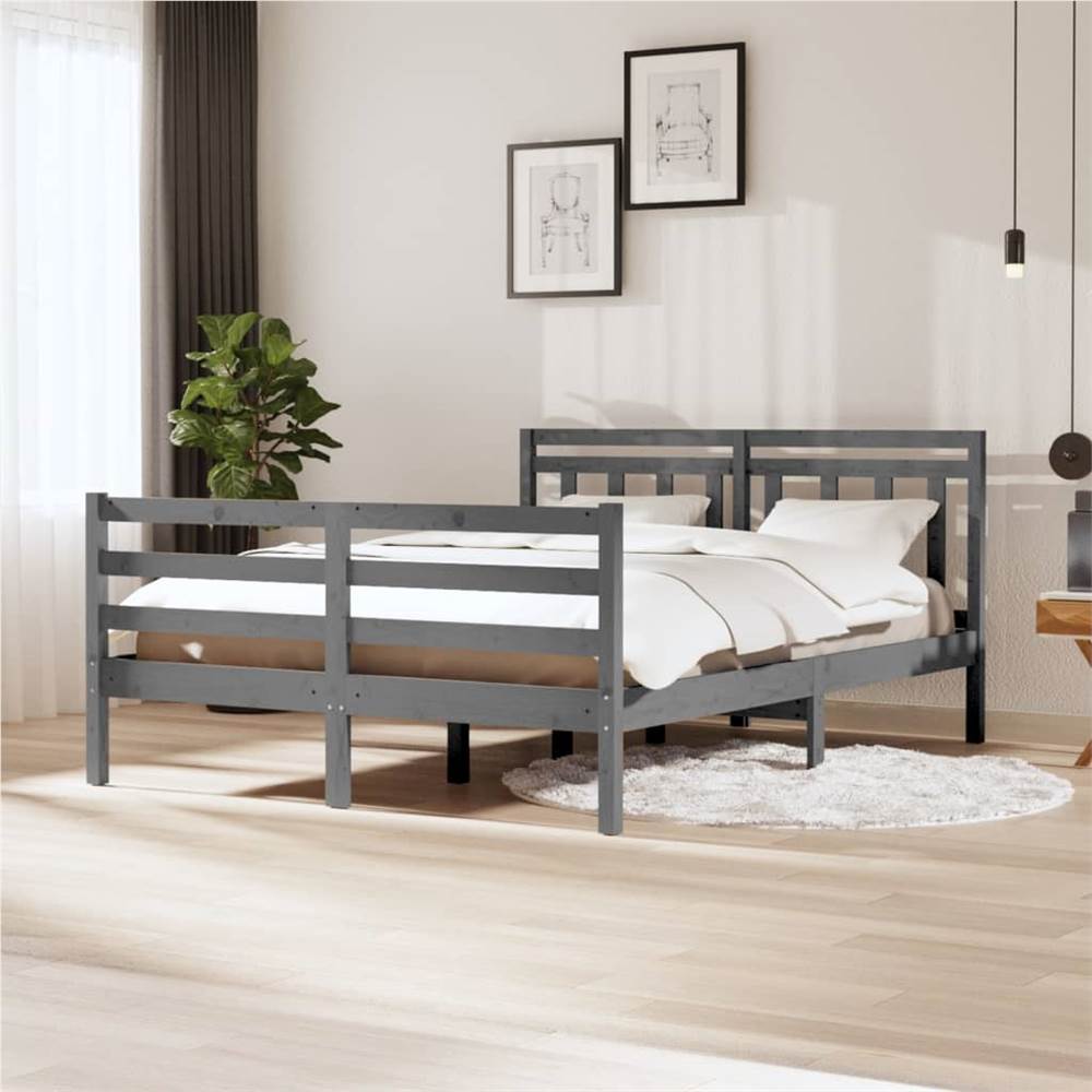 

Bed Frame Grey Solid Wood 140x200 cm 4FT6 Double