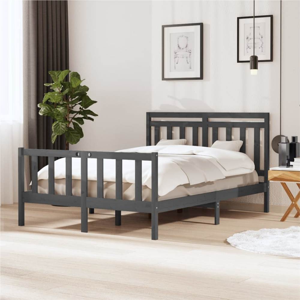 

Bed Frame Grey Solid Wood 140x200 cm 4FT6 Double
