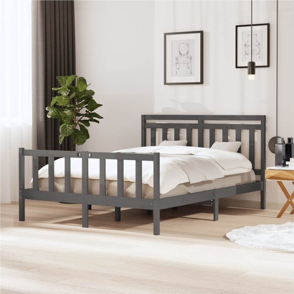 

Bed Frame Grey Solid Wood 160x200 cm 5FT King Size