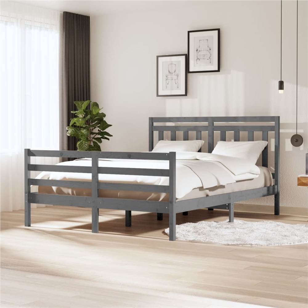 

Bed Frame Grey Solid Wood 160x200 cm 5FT King Size