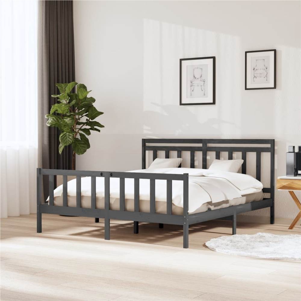 

Bed Frame Grey Solid Wood 180x200 cm 6FT Super King