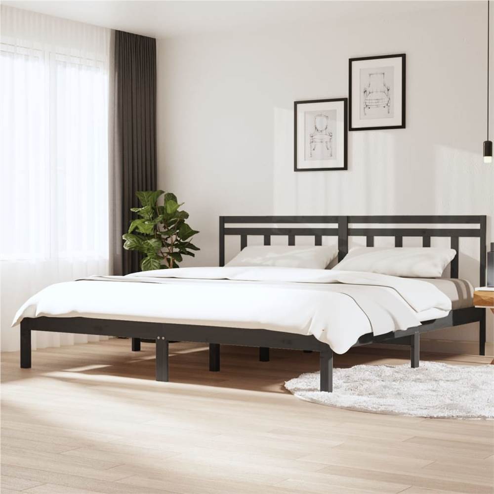 

Bed Frame Grey Solid Wood 180x200 cm 6FT Super King