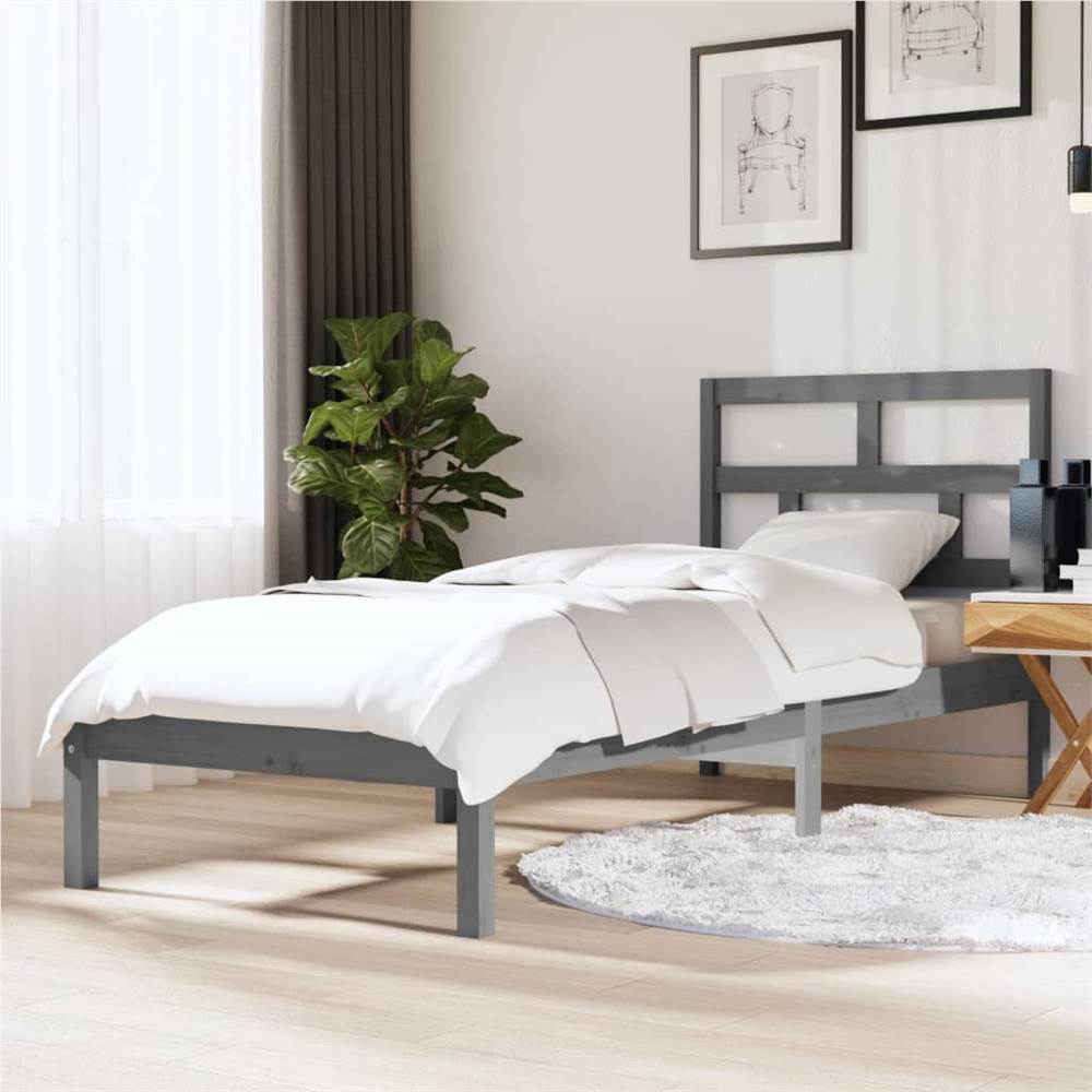 

Bed Frame Grey Solid Wood 75x190 cm 2FT6 Small Single