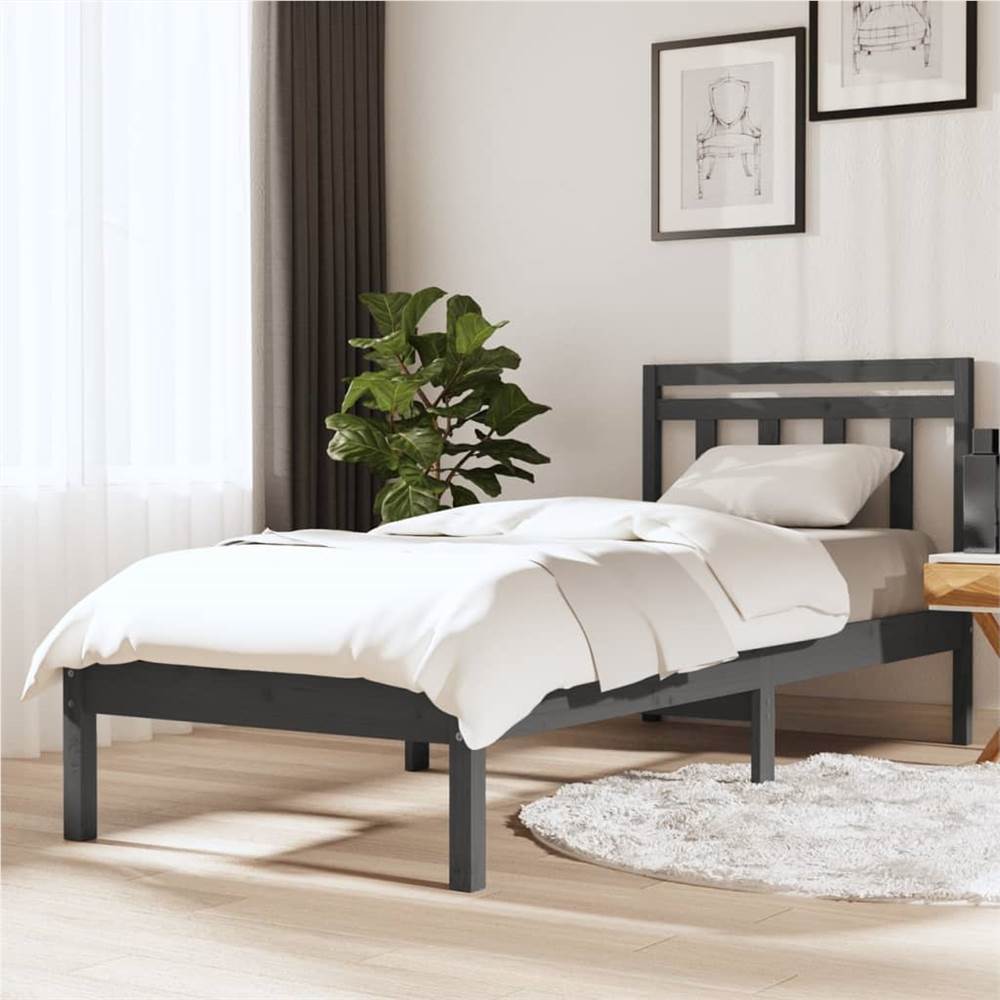 

Bed Frame Grey Solid Wood 75x190 cm 2FT6 Small Single