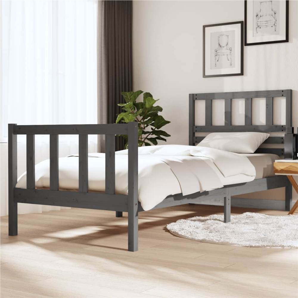 

Bed Frame Grey Solid Wood 90x200 cm 3FT Single