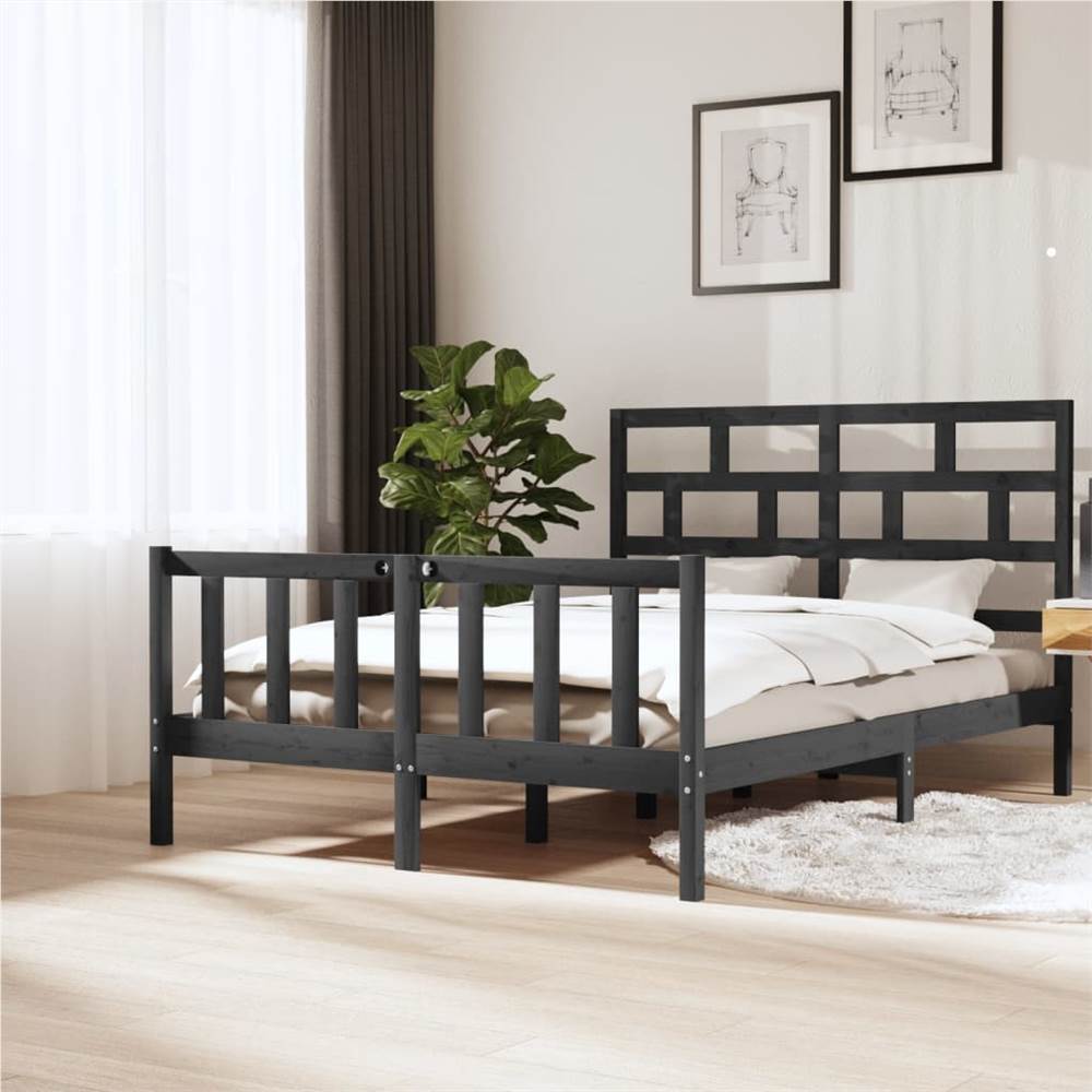 

Bed Frame Grey Solid Wood Pine 160x200 cm 5FT King Size