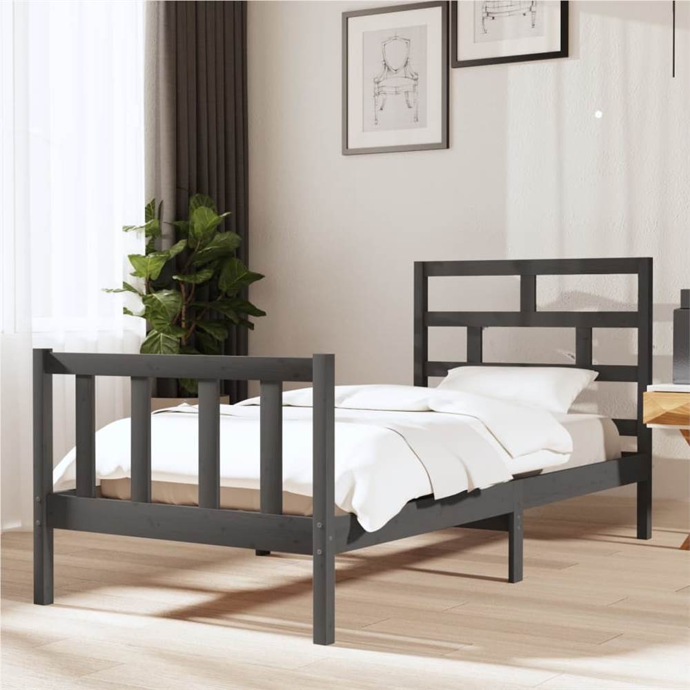 

Bed Frame Grey Solid Wood Pine 90x200 cm 3FT Single