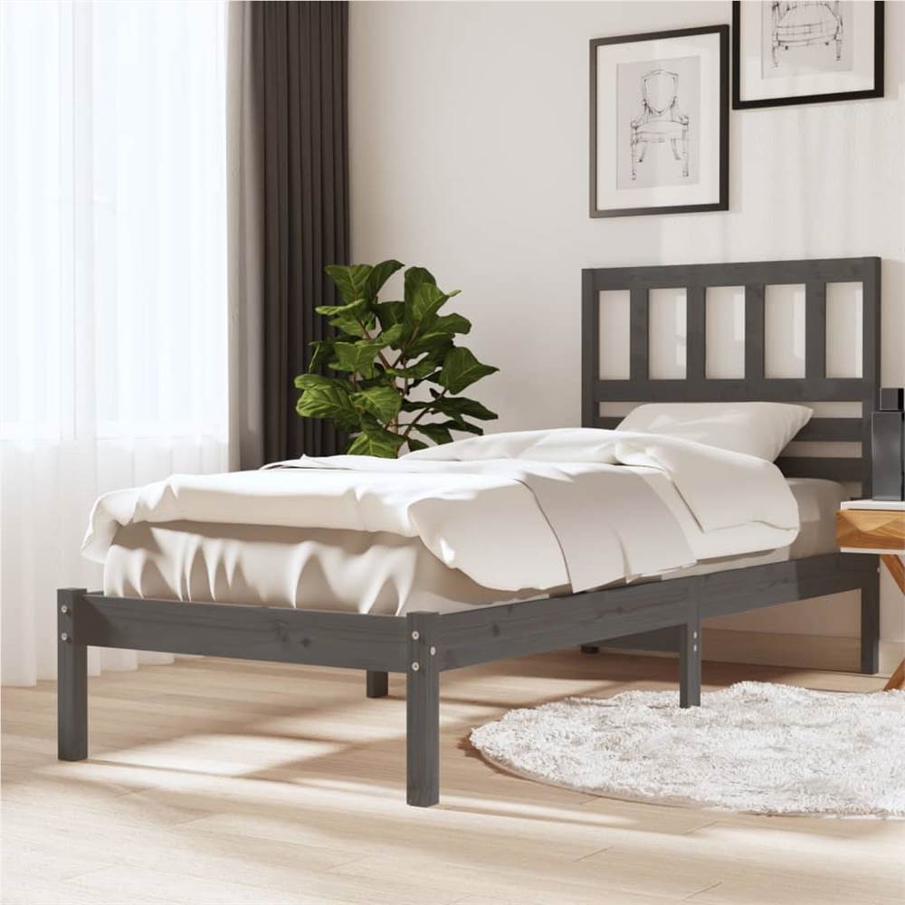 

Bed Frame Grey Solid Wood Pine 90x200 cm Single