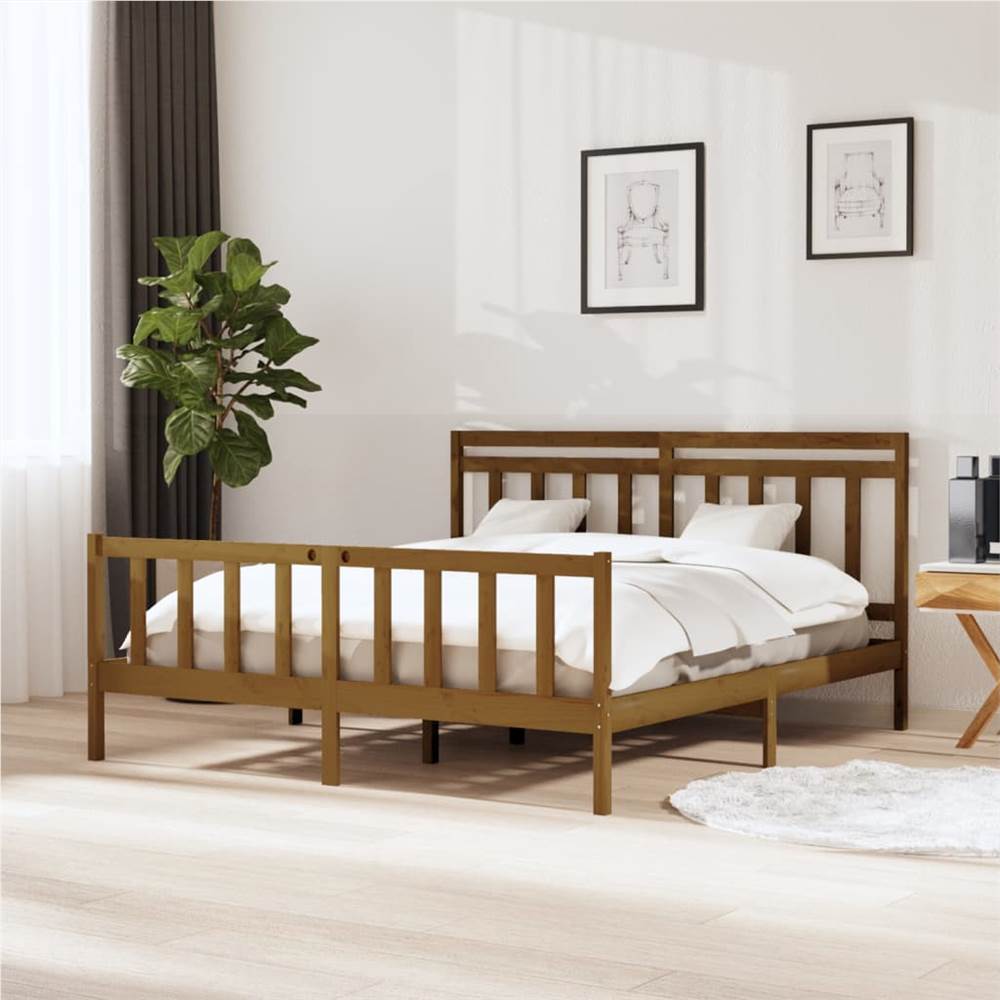 

Bed Frame Honey Brown Solid Wood 160x200 cm 5FT King Size