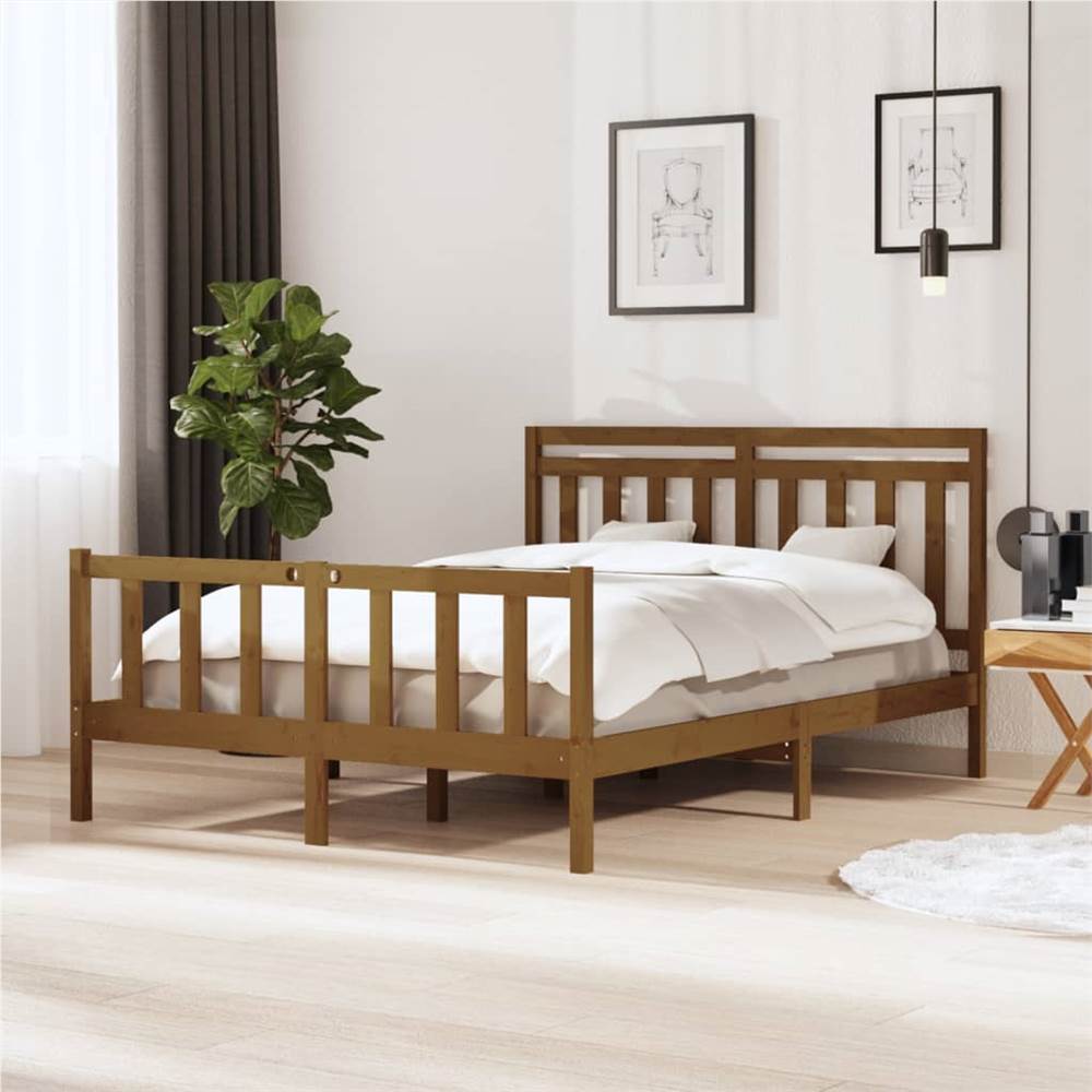 

Bed Frame Honey Brown Solid Wood 160x200 cm 5FT King Size
