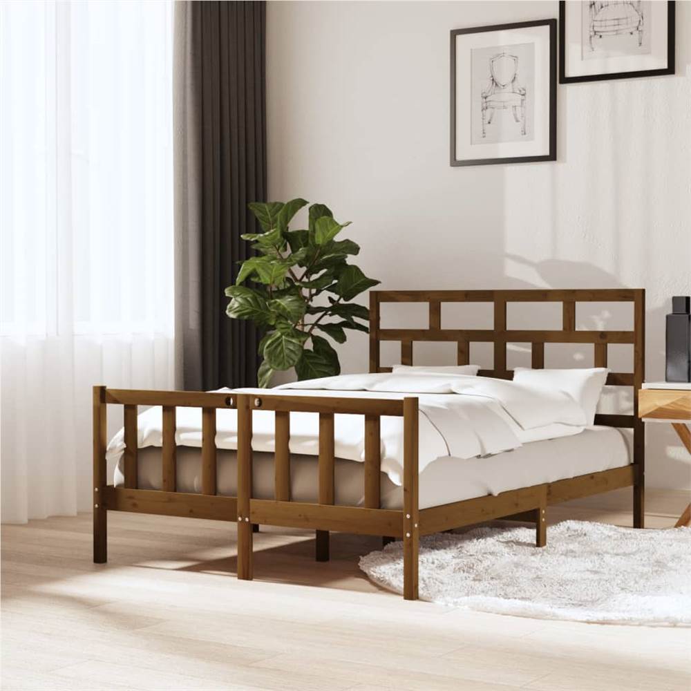 

Bed Frame Honey Brown Solid Wood Pine 120x200 cm 4FT Small Double