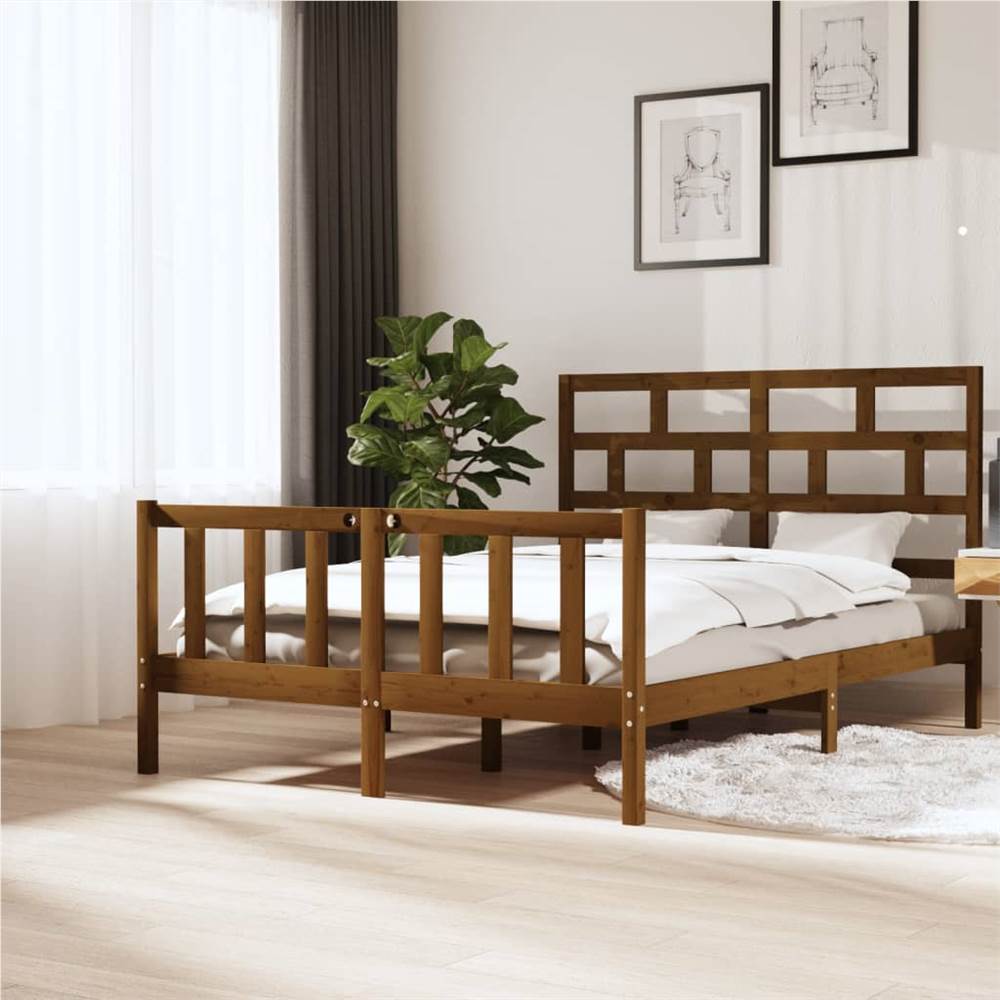 

Bed Frame Honey Brown Solid Wood Pine 160x200 cm 5FT King Size