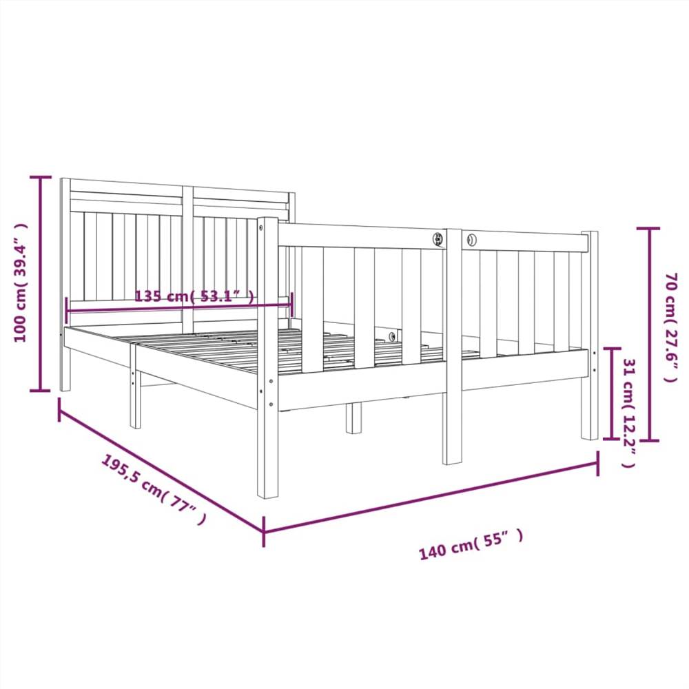 Bed Frame Solid Wood 140x200 cm 4FT6 Double