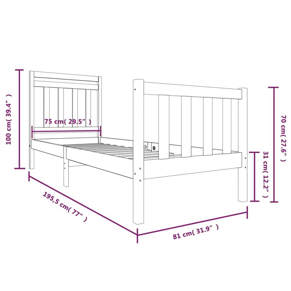 Bed Frame Solid Wood 75x190 cm 2FT6 Small Single