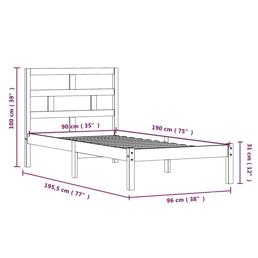 Bed Frame Solid Wood 90x190 cm 3FT Single