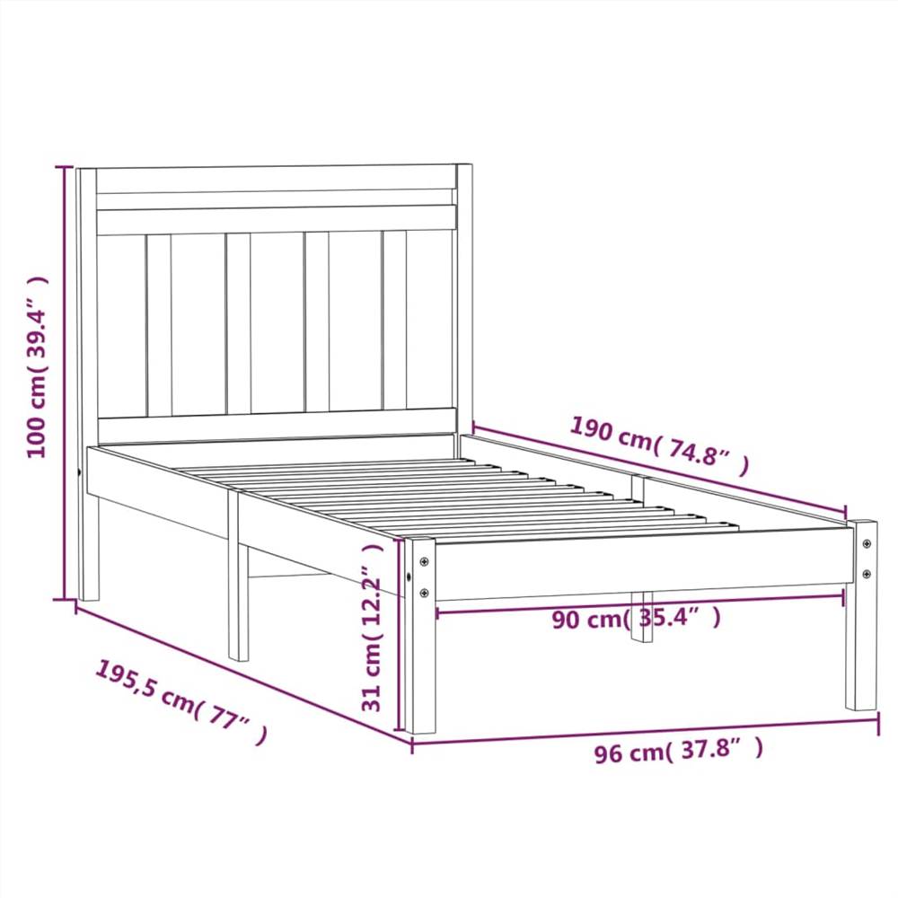 Bed Frame Solid Wood 90x200 cm 3FT Single