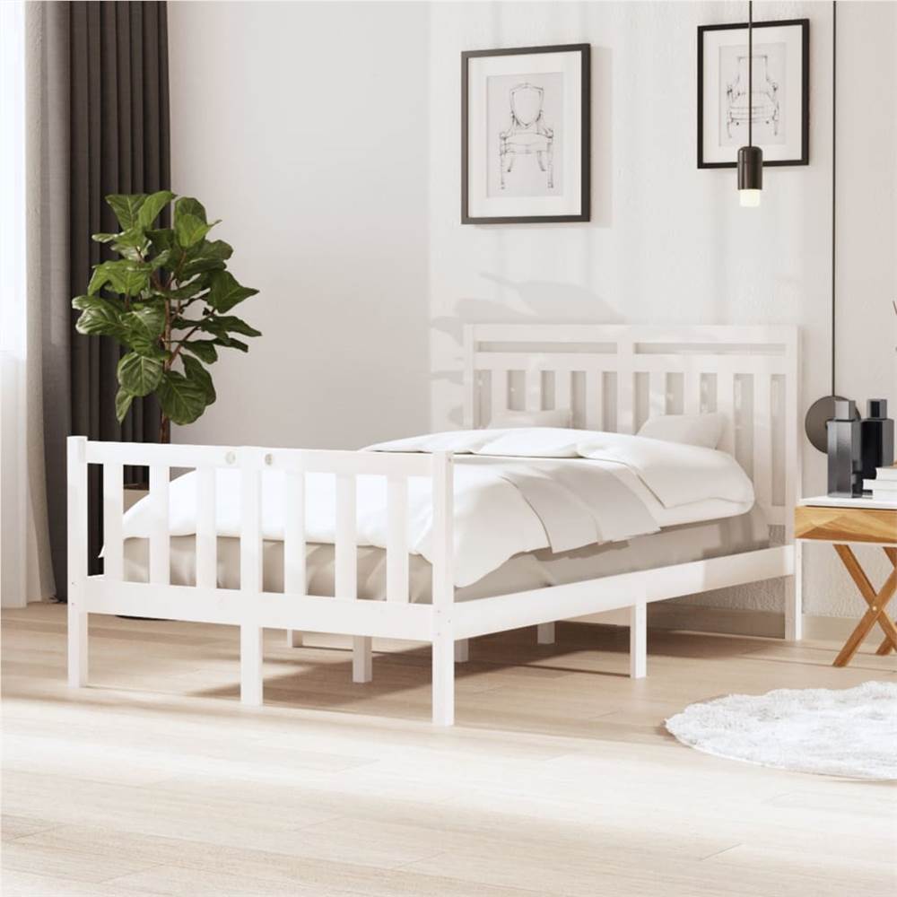 

Bed Frame White Solid Wood 120x200 cm 4FT Small Double