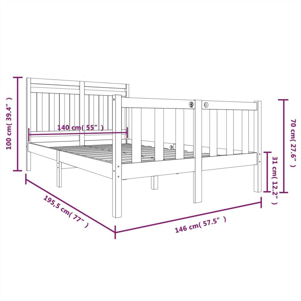 Bed Frame White Solid Wood 140x200 cm 4FT6 Double