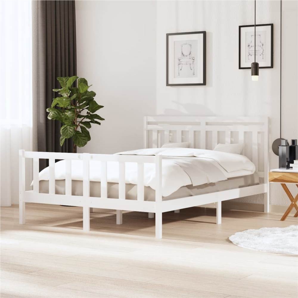 

Bed Frame White Solid Wood 160x200 cm 5FT King Size