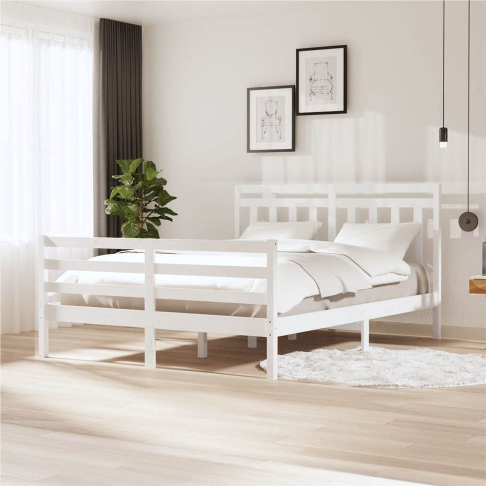 

Bed Frame White Solid Wood 160x200 cm 5FT King Size