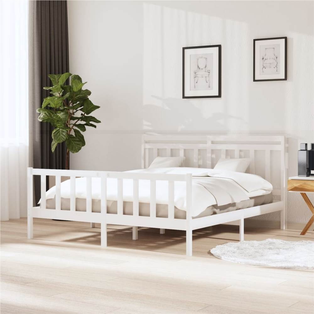 

Bed Frame White Solid Wood 160x200 cm 5FT King Size