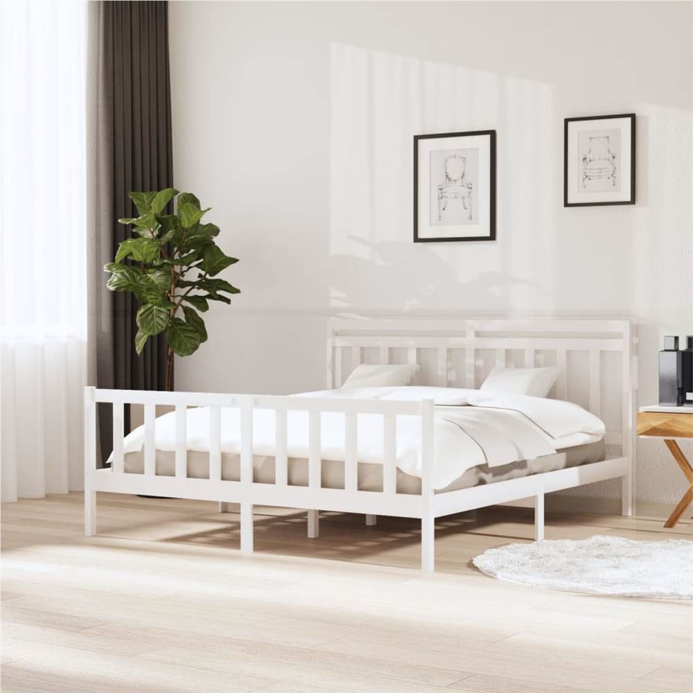 

Bed Frame White Solid Wood 180x200 cm 6FT Super King