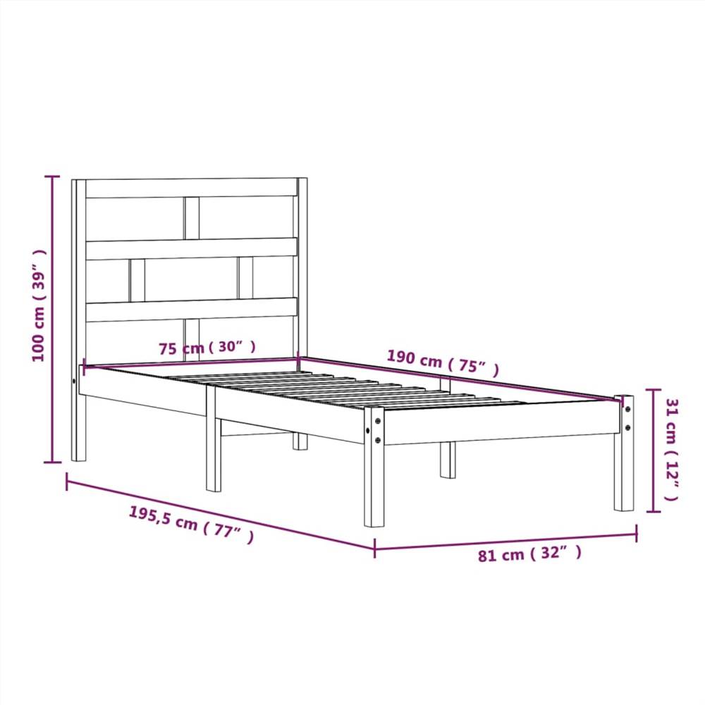 Bed Frame White Solid Wood 75x190 cm 2FT6 Small Single