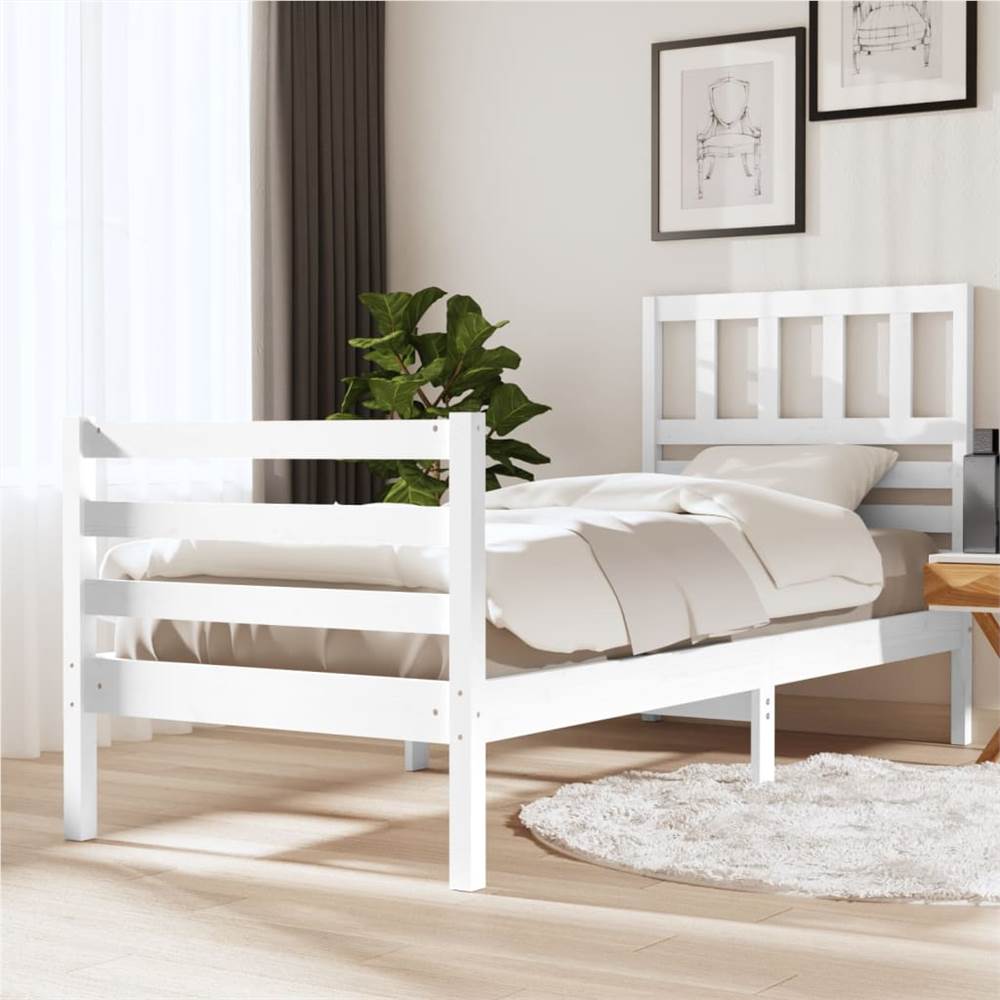 

Bed Frame White Solid Wood 90x200 cm 3FT Single