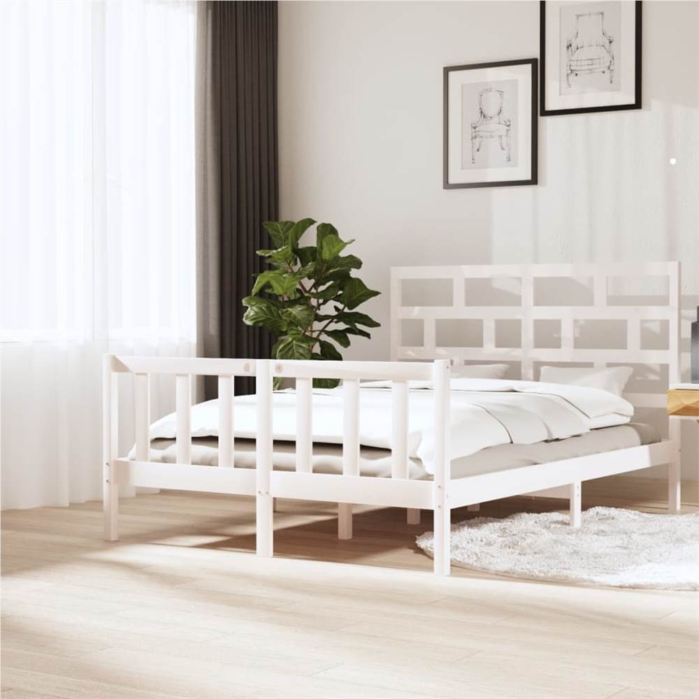 

Bed Frame White Solid Wood Pine 160x200 cm 5FT King Size
