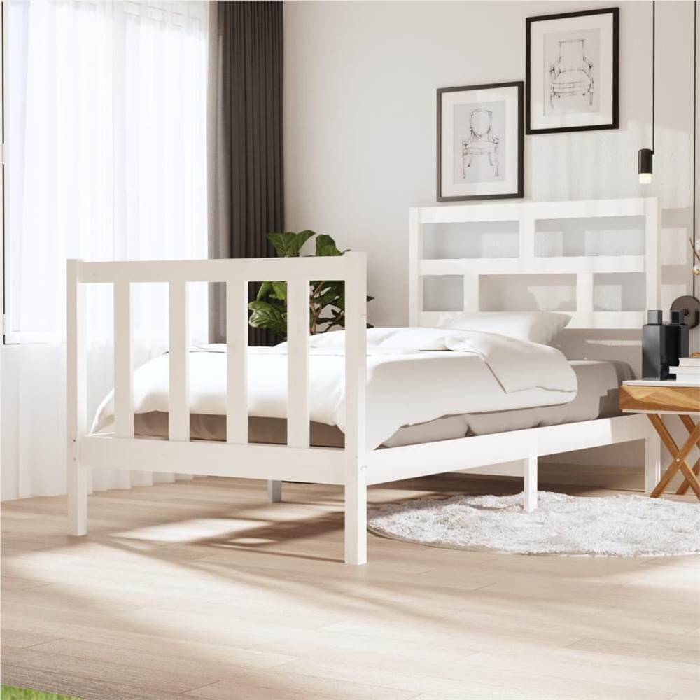 

Bed Frame White Solid Wood Pine 75x190 cm 2FT6 Small Single