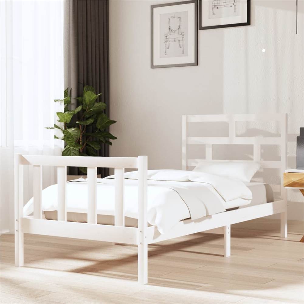 

Bed Frame White Solid Wood Pine 90x200 cm 3FT Single