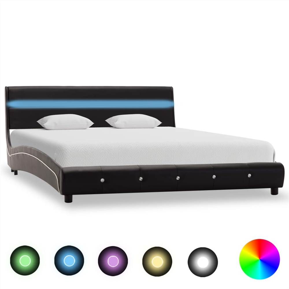 

Bed Frame with LED Black Faux Leather 120x190 cm