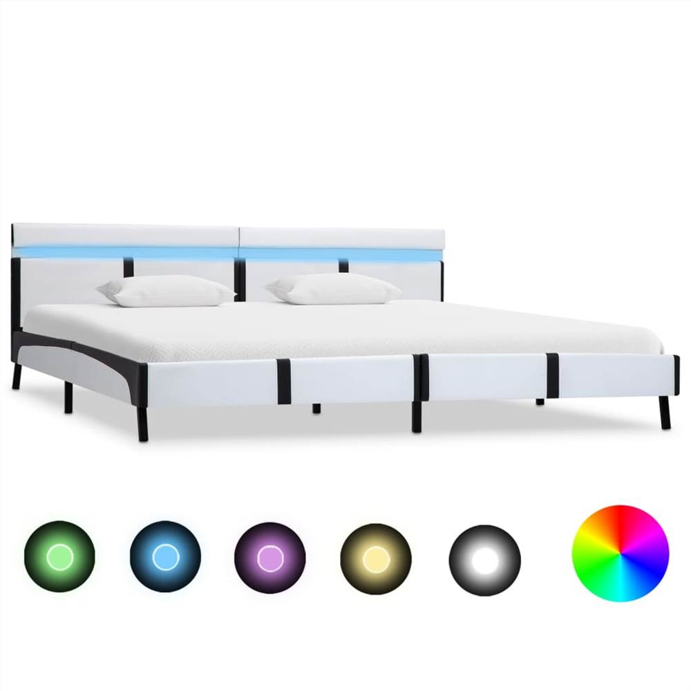 

Bed Frame with LED White and Black Faux Leather 6FT Super King