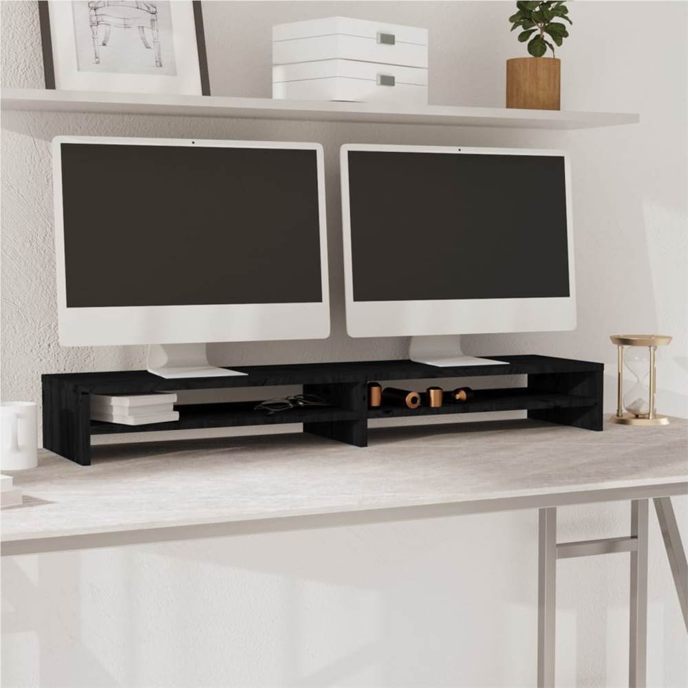 Monitor Stand Black 100x24x13 cm Solid Wood Pine