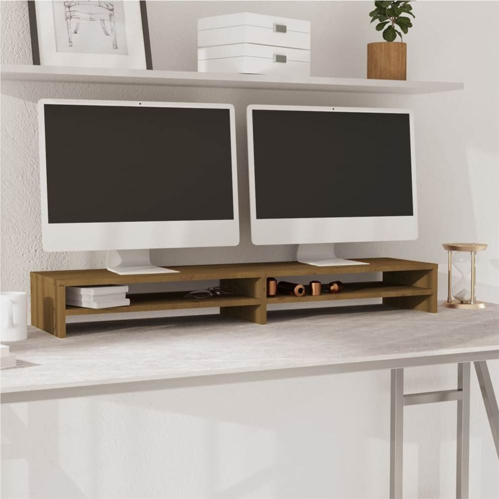 Monitor Stand Honey Brown 100x24x13 cm Solid Wood Pine