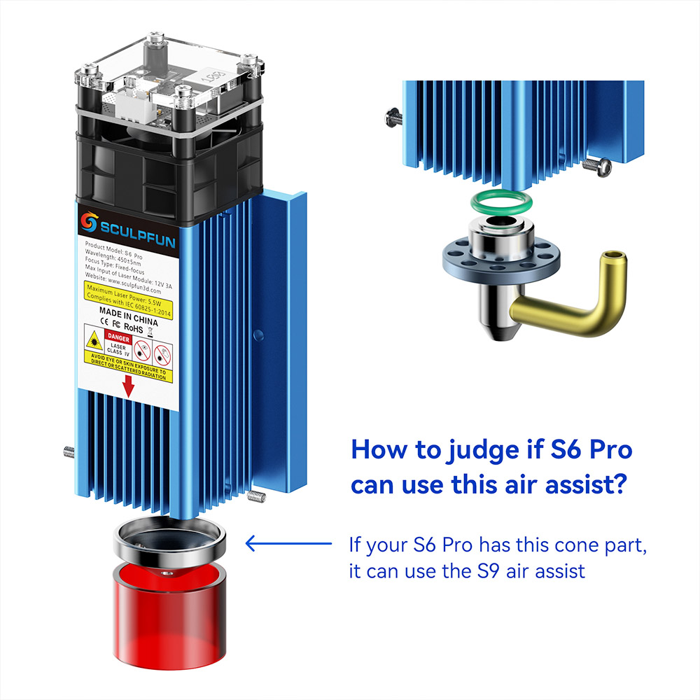 Sculpfun S9 S6 Pro S10 Air Assist Nozzle Kit With Eu Air Pump Free