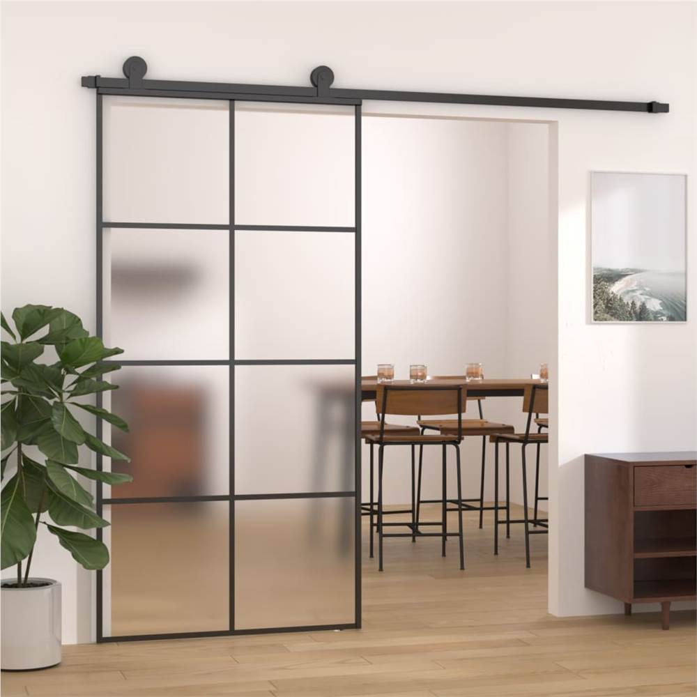 Drzwi przesuwne ESG matowe szkło i aluminium 102.5x205 cm czarne