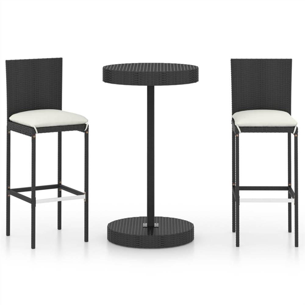 

3 Piece Garden Bar Set with Cushions Poly Rattan Black