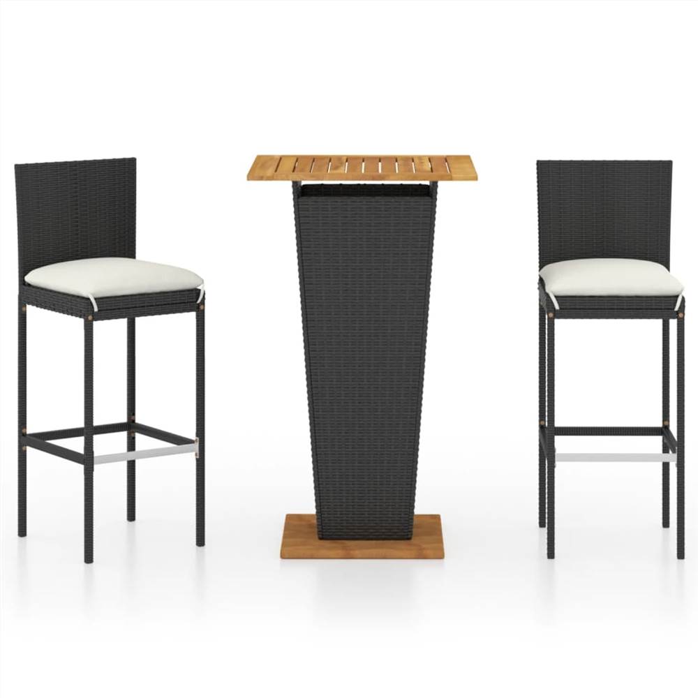 

3 Piece Garden Bar Set with Cushions Poly Rattan Black
