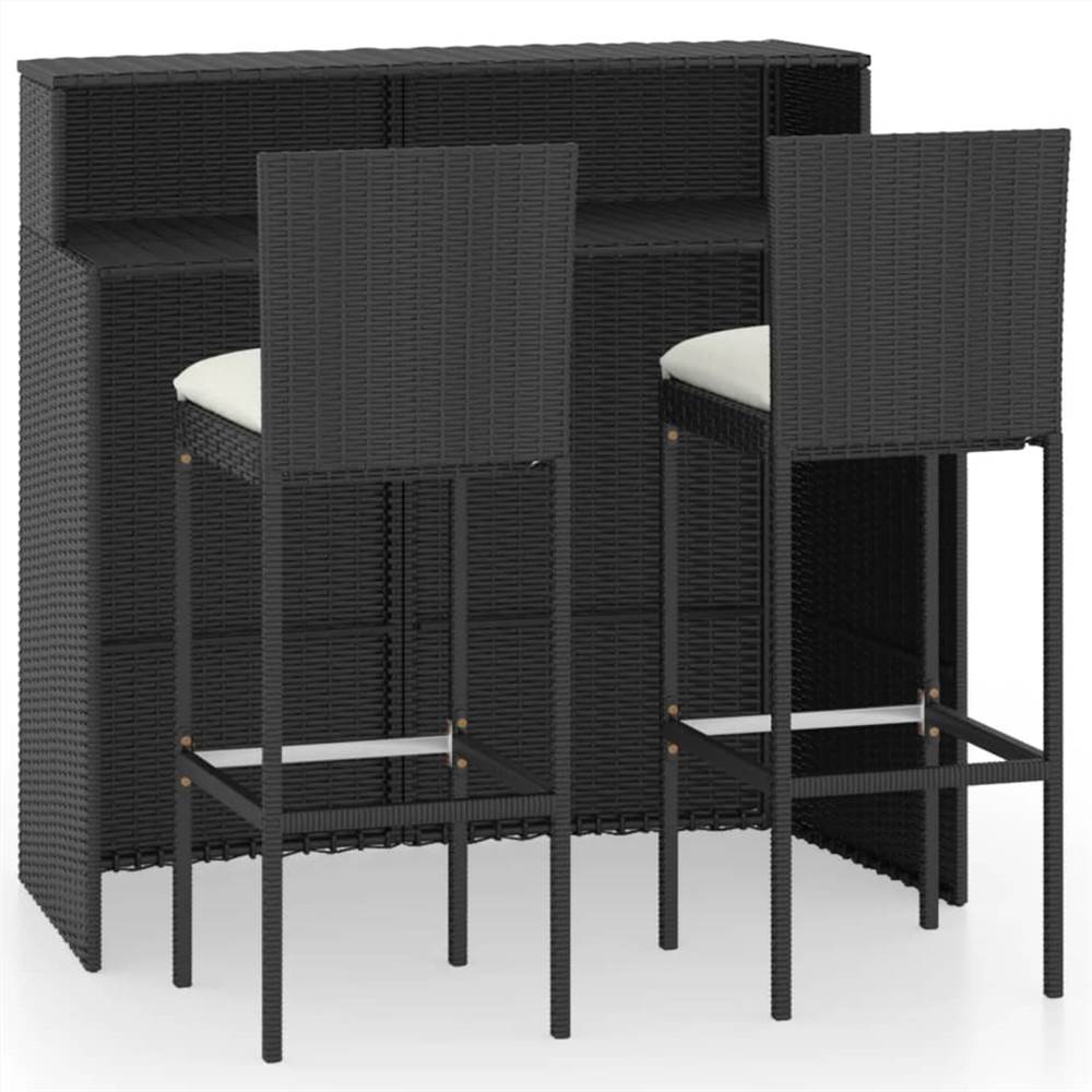 

3 Piece Garden Bar Set with Cushions Poly Rattan Black