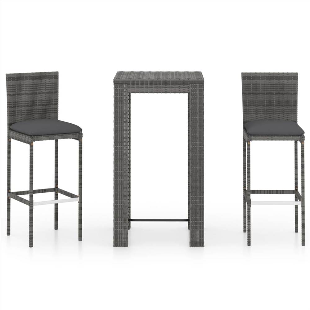 

3 Piece Garden Bar Set with Cushions Poly Rattan Grey