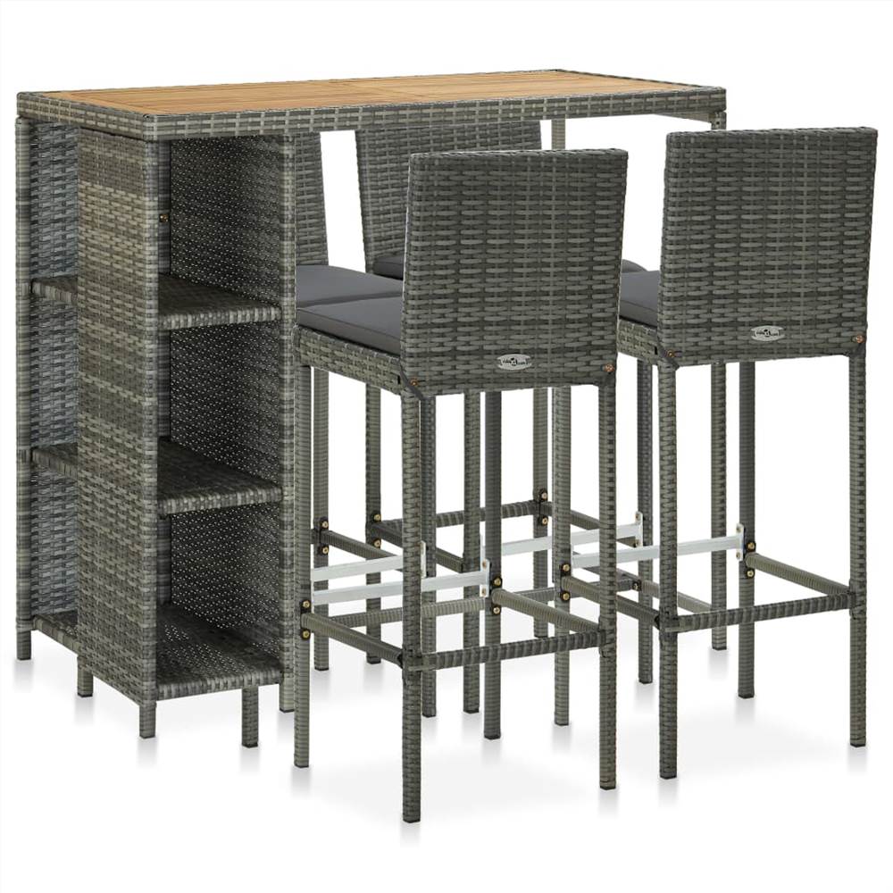 

5 Piece Garden Bar Set with Cushions Poly Rattan Grey