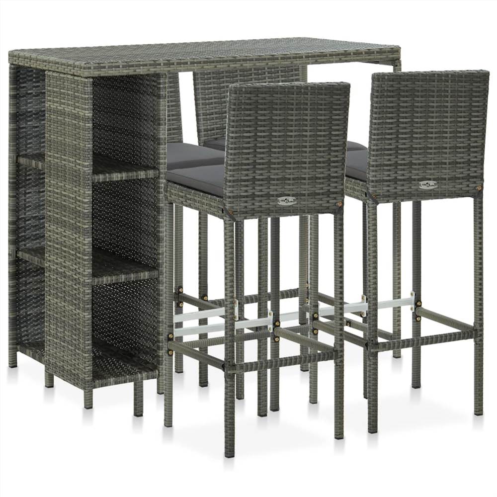 

5 Piece Garden Bar Set with Cushions Poly Rattan Grey