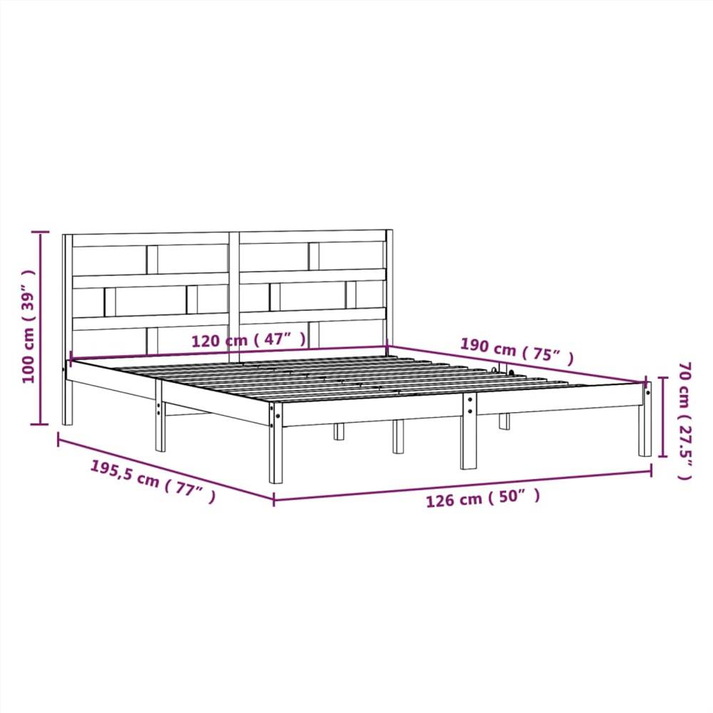 Bed Frame Black Solid Wood 120x190 cm 4FT Small Double