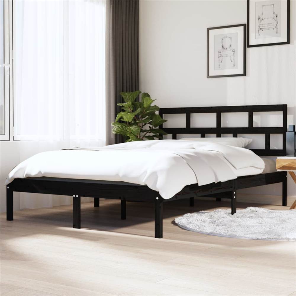 

Bed Frame Black Solid Wood 135x190 cm 4FT6 Double