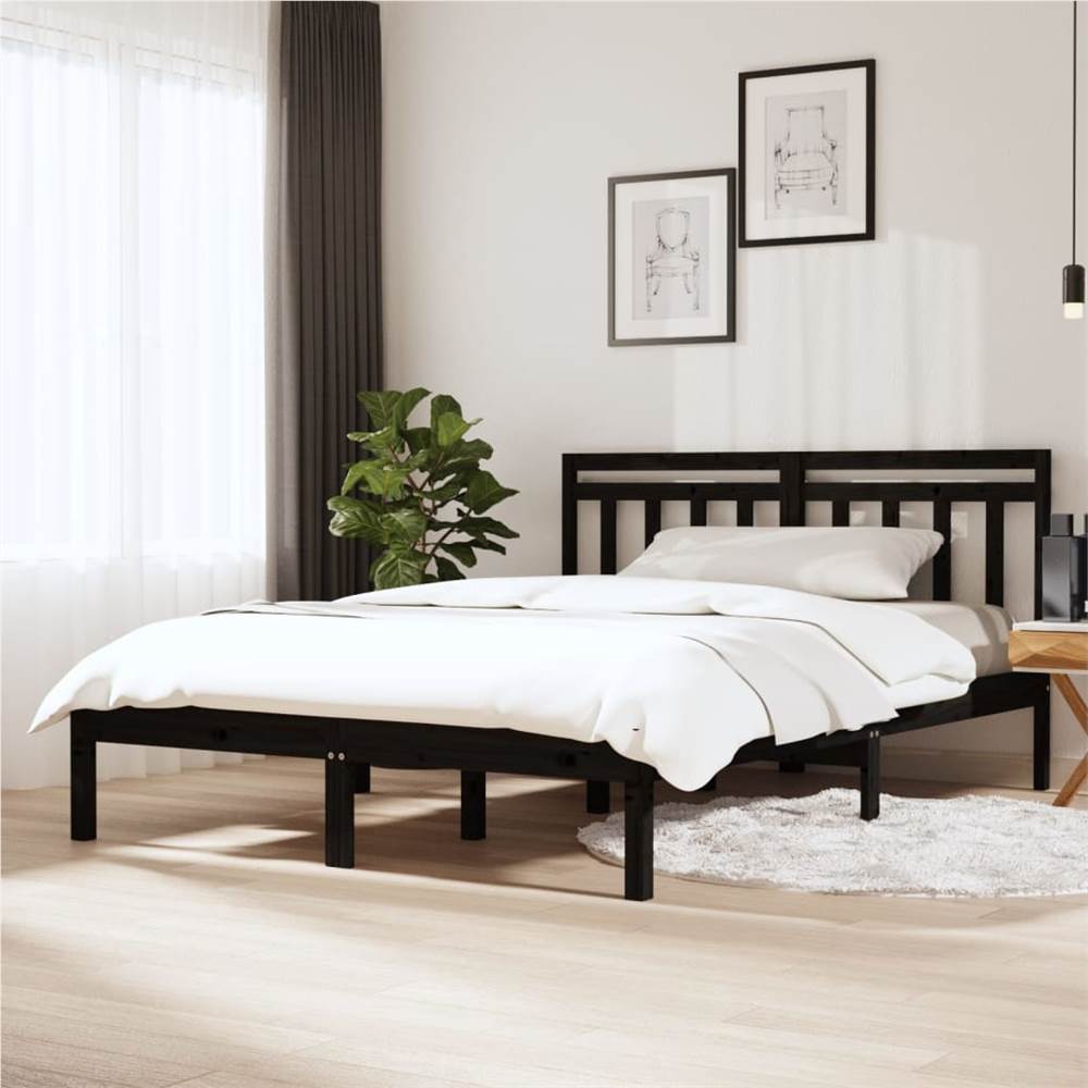 

Bed Frame Black Solid Wood 140x200 cm 4FT6 Double