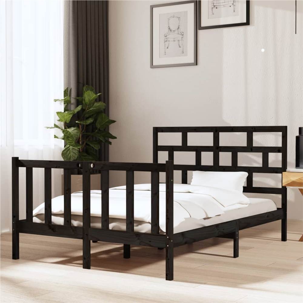 

Bed Frame Black Solid Wood Pine 135x190 cm 4FT6 Double