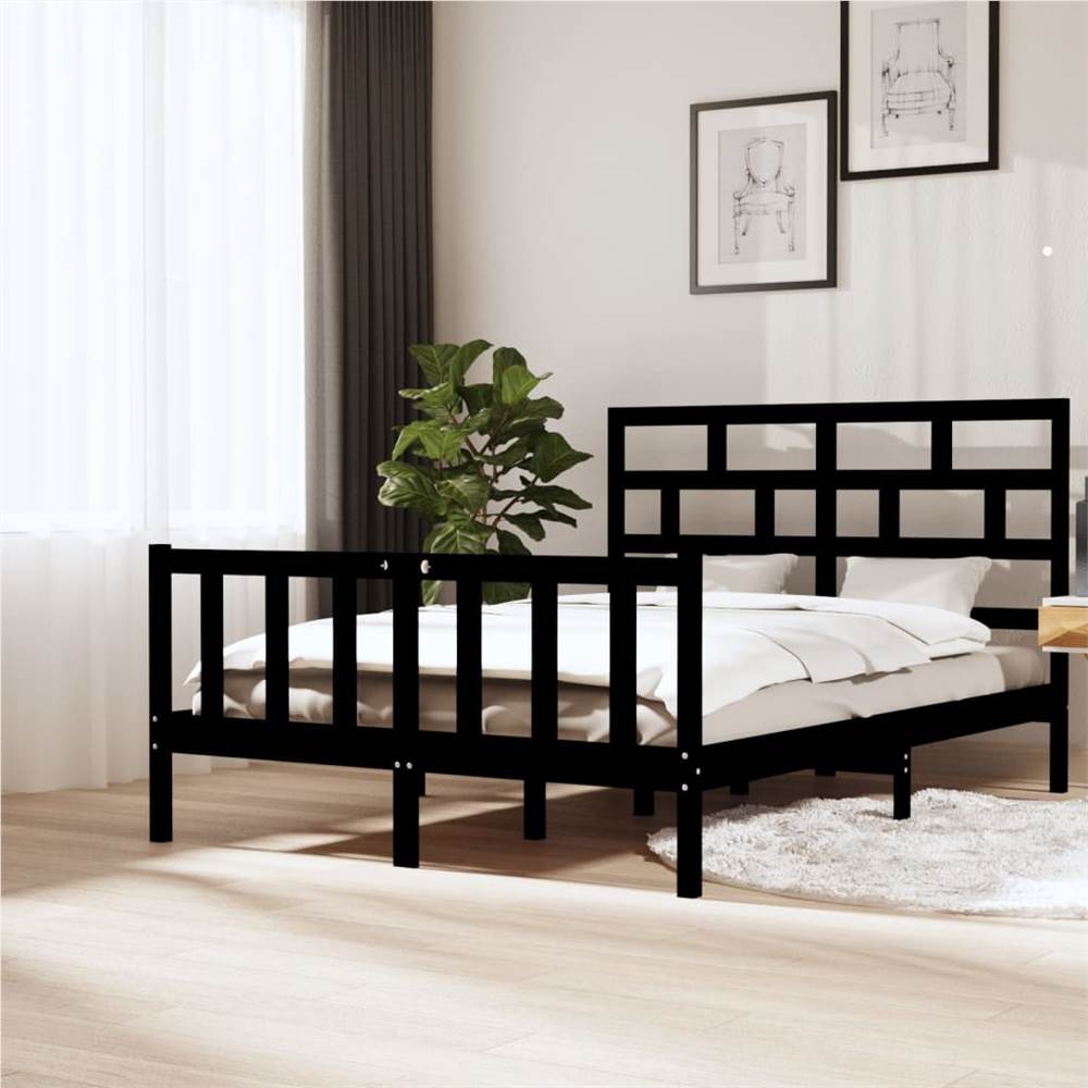 

Bed Frame Black Solid Wood Pine 160x200 cm 5FT King Size