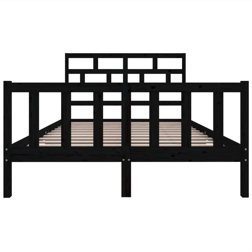 Bed Frame Black Solid Wood Pine 160x200 cm 5FT King Size